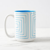 Blauw geometrisch vierkant patroon tweekleurige koffiemok (Links)