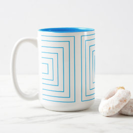 Blauw geometrisch vierkant patroon tweekleurige koffiemok