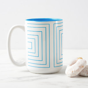 Blauw geometrisch vierkant patroon tweekleurige koffiemok