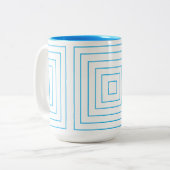 Blauw geometrisch vierkant patroon tweekleurige koffiemok (Voorkant links)