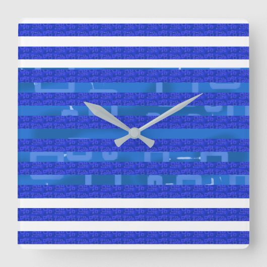 Blauw Geometrisch Vierkante Klok (Voorkant)