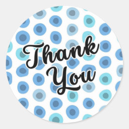 Blauw geometrisch vormpatroon dank u ronde sticker