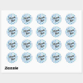 Blauw geometrisch vormpatroon dank u ronde sticker (Vel)