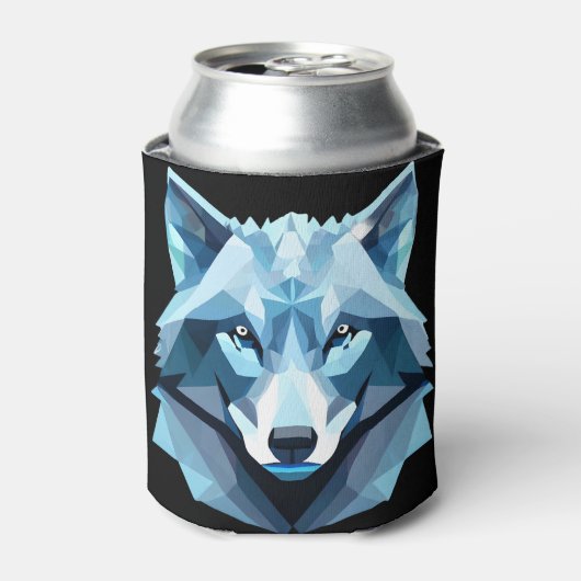 Blauw Geometrisch Wolfhoofd Blikjeskoeler (Blikje Voorkant)