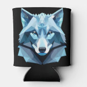 Blauw Geometrisch Wolfhoofd Blikjeskoeler (Achterkant)