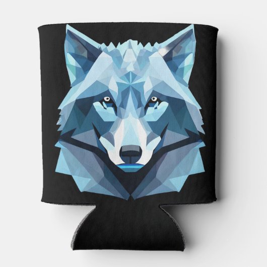 Blauw Geometrisch Wolfhoofd Blikjeskoeler (Achterkant)