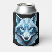 Blauw Geometrisch Wolfhoofd Blikjeskoeler (Blikje Achterkant)