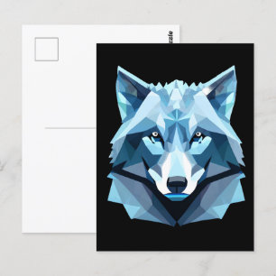 Blauw Geometrisch Wolfhoofd Briefkaart
