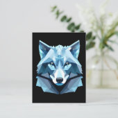 Blauw Geometrisch Wolfhoofd Briefkaart (Staand voorkant)