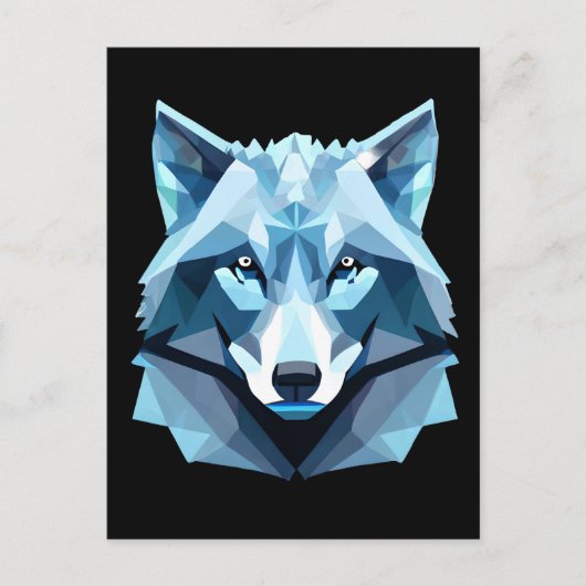 Blauw Geometrisch Wolfhoofd Briefkaart (Voorkant)