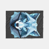 Blauw Geometrisch Wolfhoofd Fleece Deken (Voorkant (Horizontaal))