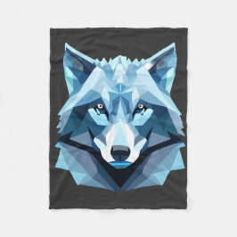 Blauw Geometrisch Wolfhoofd Fleece Deken