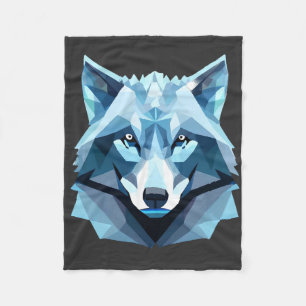 Blauw Geometrisch Wolfhoofd Fleece Deken