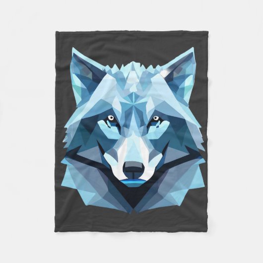 Blauw Geometrisch Wolfhoofd Fleece Deken (Voorkant)