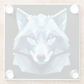 Blauw Geometrisch Wolfhoofd Glazen Onderzetter (Achterkant)