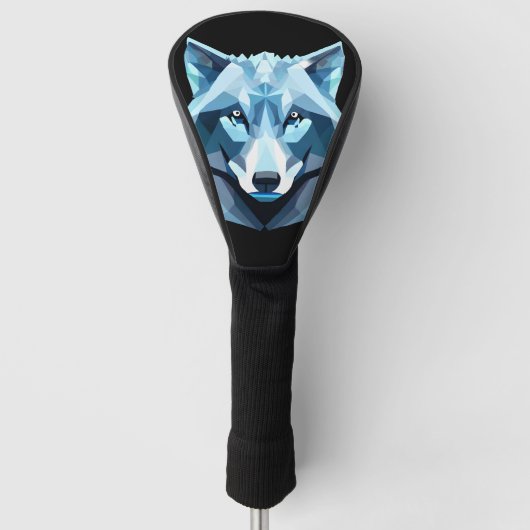 Blauw Geometrisch Wolfhoofd Golfheadcover (Voorkant)