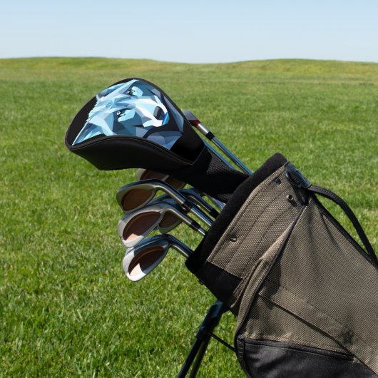 Blauw Geometrisch Wolfhoofd Golfheadcover (Insitu)