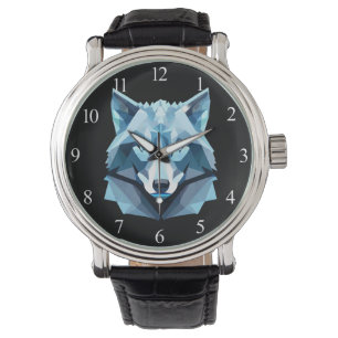 Blauw Geometrisch Wolfhoofd Horloge