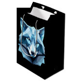Blauw Geometrisch Wolfhoofd Medium Cadeauzakje (Voorkant Gekanteld)