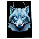 Blauw Geometrisch Wolfhoofd Medium Cadeauzakje (Voorkant)