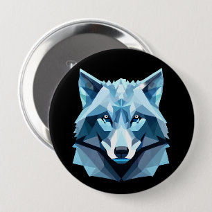 Blauw Geometrisch Wolfhoofd Ronde Button 4,0 Cm