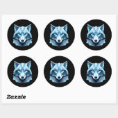 Blauw Geometrisch Wolfhoofd Ronde Sticker (Vel)