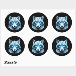 Blauw Geometrisch Wolfhoofd Ronde Sticker