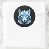 Blauw Geometrisch Wolfhoofd Ronde Sticker (Tas)