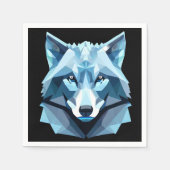 Blauw Geometrisch Wolfhoofd Servet (Voorkant)
