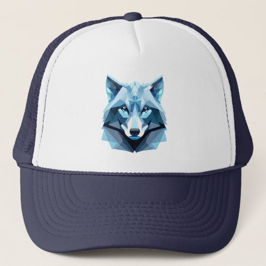 Blauw Geometrisch Wolfhoofd Trucker Pet (Voorkant)