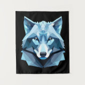 Blauw Geometrisch Wolfhoofd Wandkleed (Voorkant)