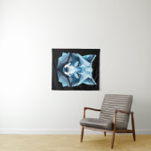 Blauw Geometrisch Wolfhoofd Wandkleed (In Situ (horizontaal))