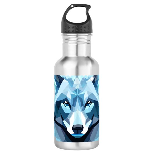 Blauw Geometrisch Wolfhoofd Waterfles (Voorkant)