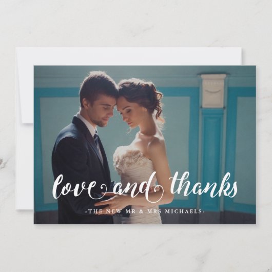 Blauw Geometrische Print Wedding Dank u Foto Bedankkaart (Voorkant)