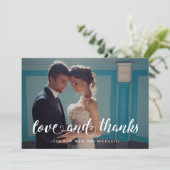 Blauw Geometrische Print Wedding Dank u Foto Bedankkaart (Staand voorkant)