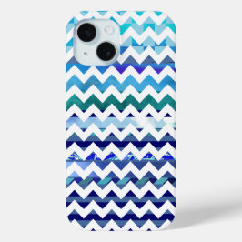 blauw gepatterde chevron iPhone 15 case