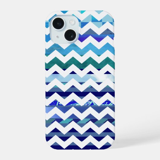 blauw gepatterde chevron iPhone 15 case (Achterkant)