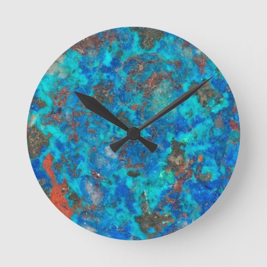 Blauw gepatterde Shattuckite Ronde Klok (Voorkant)