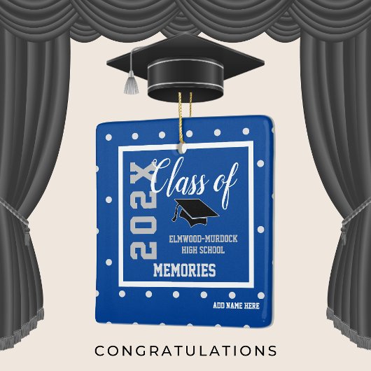 Blauw Gepersonaliseerd Afstuderen Kerst Keramisch Ornament