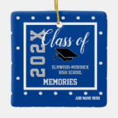 Blauw Gepersonaliseerd Afstuderen Kerst Keramisch Ornament (Voorkant)