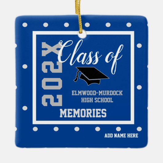 Blauw Gepersonaliseerd Afstuderen Kerst Keramisch Ornament (Voorkant)