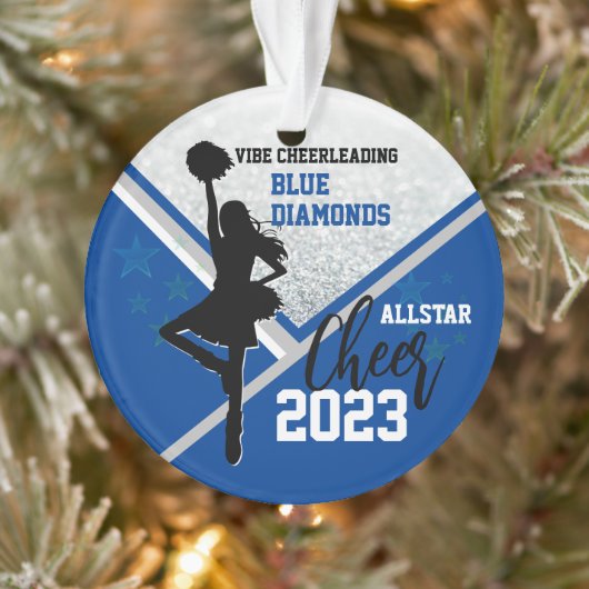 Blauw Gepersonaliseerd Cheerleading Kerstmis Ornament (Boom)