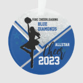 Blauw Gepersonaliseerd Cheerleading Kerstmis Ornament (voorkant)