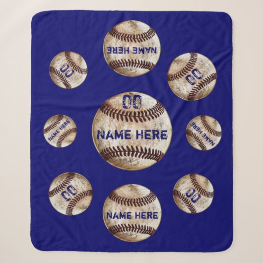 Blauw gepersonaliseerd honkbal werpdeken, Sherpa Deken (Voorkant)
