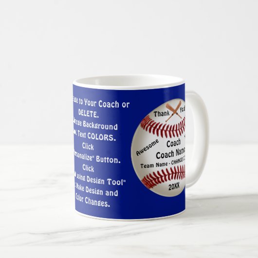 Blauw gepersonaliseerd, honkbalcoach dank u Mok (Voorkant rechts)