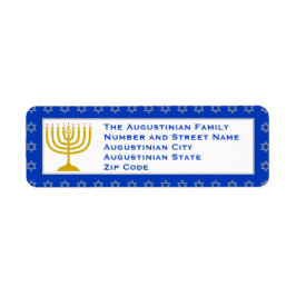 Blauw gepersonaliseerd Menorah HANUKKAH retouradre Etiket