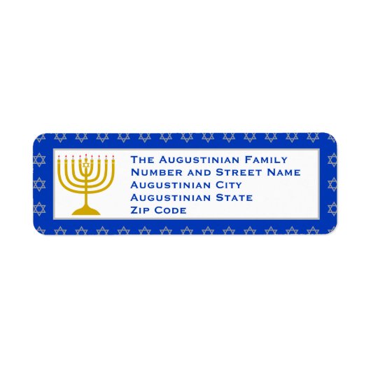 Blauw gepersonaliseerd Menorah HANUKKAH retouradre Etiket (Voorkant)