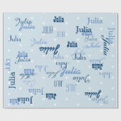 Blauw gepersonaliseerd naampatroon cadeaupapier (Vlak)