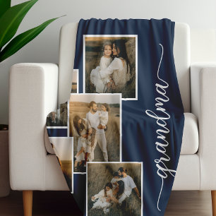Blauw Gepersonaliseerd Oma Grandkid 5 Fotocollage Fleece Deken