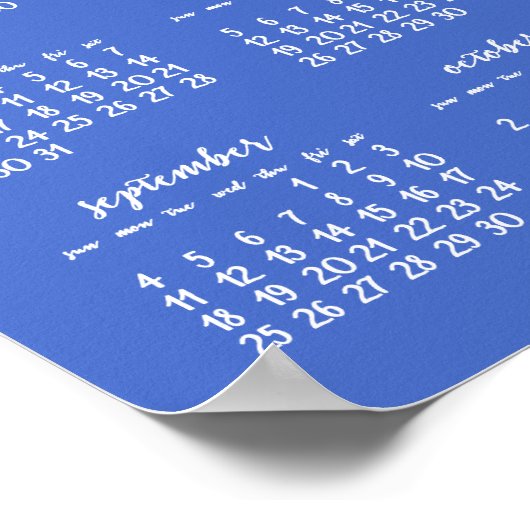 Blauw gepersonaliseerd poster jaarlijkse kalender  (Hoek)